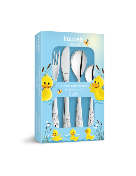 Kinderbestek vrolijke eendjes 4-delig