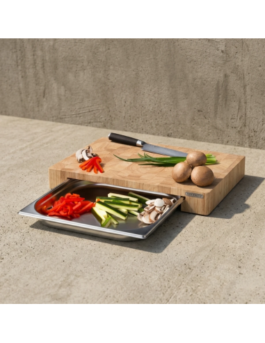 Snijplank met Rvs opvang lade van kopshout 39 x 27 x 6,5 cm