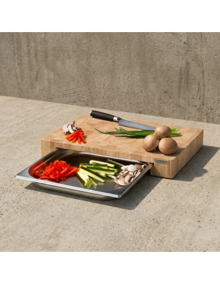 Snijplank met Rvs opvang lade van kopshout 39 x 27 x 6,5 cm