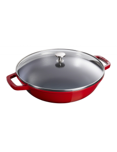 Staub Gietijzeren Wok 30 cm Kers, glasdeksel en rooster