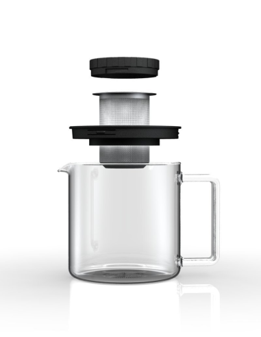 Theepot laboratoriumglas 1,3L. RVS zeef