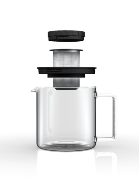 Theepot laboratoriumglas 1,3L. RVS zeef