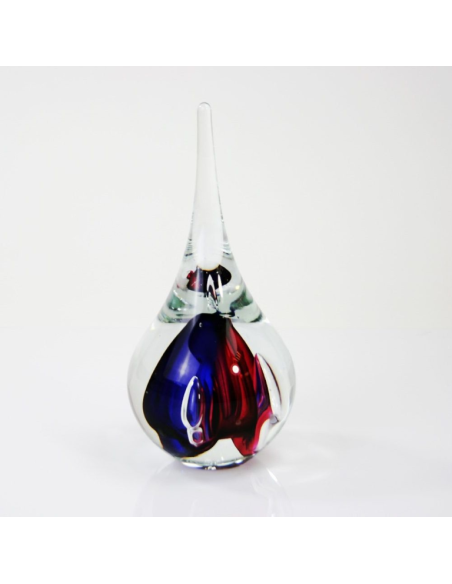 Glasobject Druppel Rond Klein Blauw/Rood 12 cm