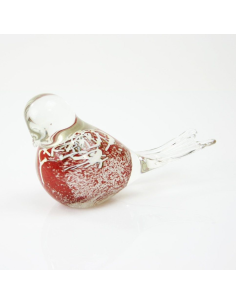 Glasdier Vogel Kristal Rood met Witte strepen 12 cm