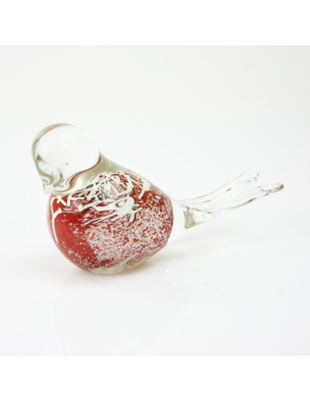 Glasdier Vogel Kristal Rood met Witte strepen 12 cm