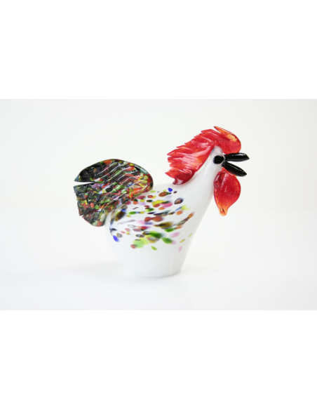 Glasdier Haan Wit + kleur 24 cm