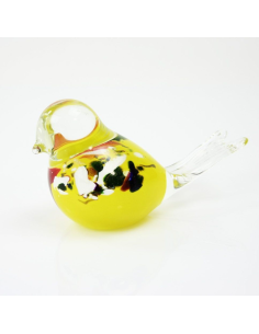 Glasdier Vogel Kristal Geel + Kleurmix 12 cm