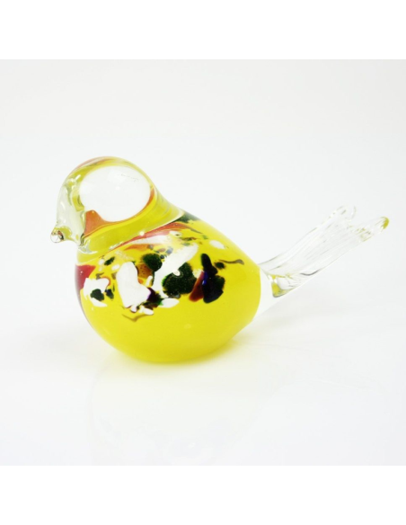 Glasdier Vogel Kristal Geel + Kleurmix 12 cm