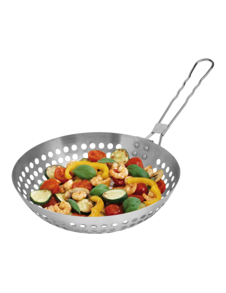 Grillwok RVS met inklapbare handgreep 28 cm