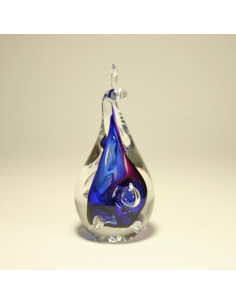 Glasobject Druppel Rond Klein Krul Blauw/Rood 12 cm