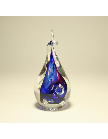 Glasobject Druppel Rond Klein Krul Blauw/Rood 12 cm