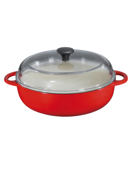 Boerenpan / Hapjespan Gietijzer 28 cm Rood