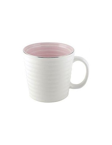 Koffiebeker Metalic Roze / Wit met oor 300 ml steengoed