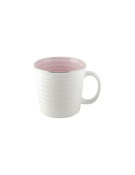 Koffiebeker Metalic Roze / Wit met oor 300 ml steengoed